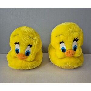 Warner Bros Vintage 1996 Yellow Tweety Bird Stuffed Plush Slippers Unisex Medium